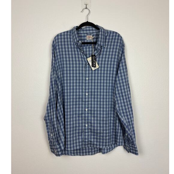 NWT Faherty The Movement Supima Cotton Button Down Shirt in Ocean Blues Check XL - Picture 3 of 6